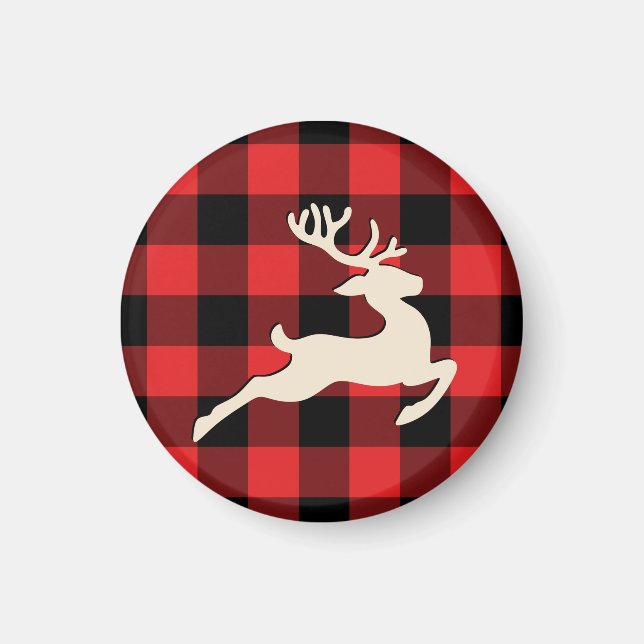 Christmas Holiday Deer Antlers Red Black Gingham Magnet (Front)