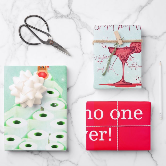 Christmas Holiday Deer Cocktail Tree Shiny Wrapping Paper Sheet (Front)