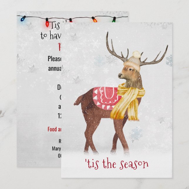 Christmas Holiday Deer in Snowflakes  Invitation (Front/Back)