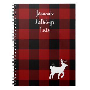 Christmas Holiday Deer on Buffalo Plaid Custom Notebook