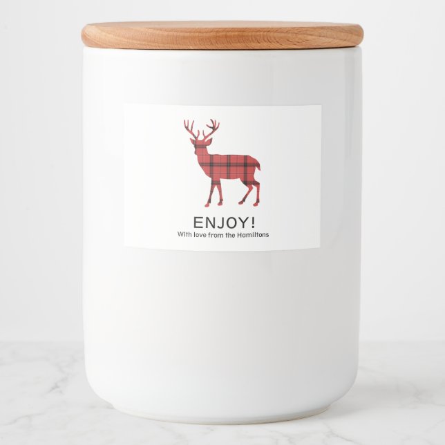 Christmas Holiday Deer Red Plaid Tartan Pattern Food Label (Front)