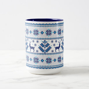 Christmas - Holiday Deer Sweater Pattern Two-Tone Coffee Mug