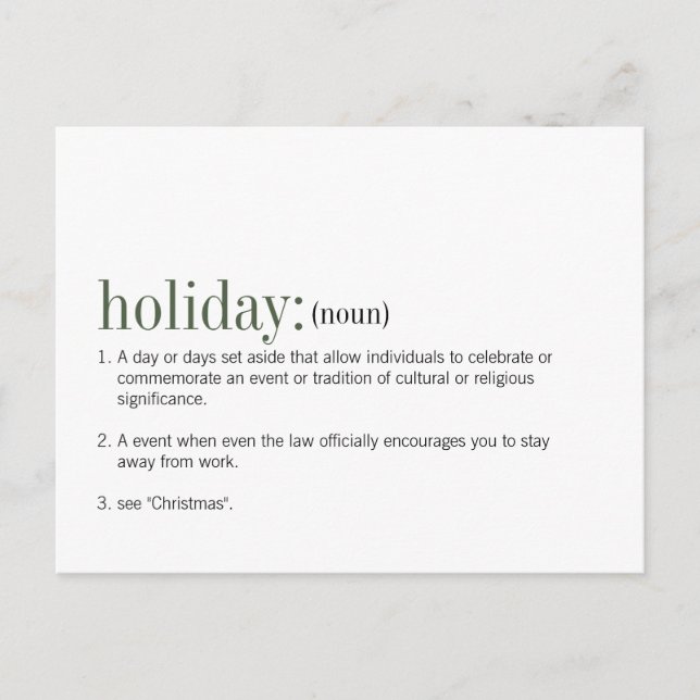 Christmas Holiday Definition Holiday Postcard (Front)