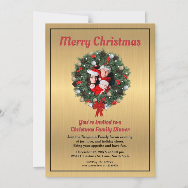 Christmas Holiday Dinner Family Photo Custom       Magnetic Invitation (Front)