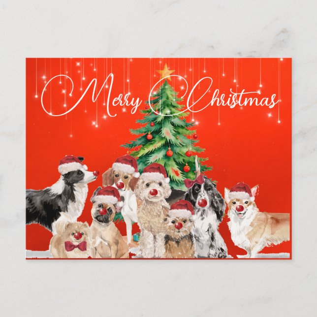 Christmas Holiday Dog Lovers Merry Santa Hat Postcard (Front)