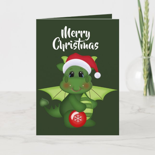 Christmas Holiday Dragon fantasy add message card (Front)