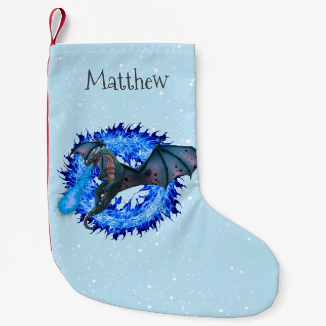 Christmas Holiday Dragon Flame Personalised Snow Small Christmas Stocking (Front)