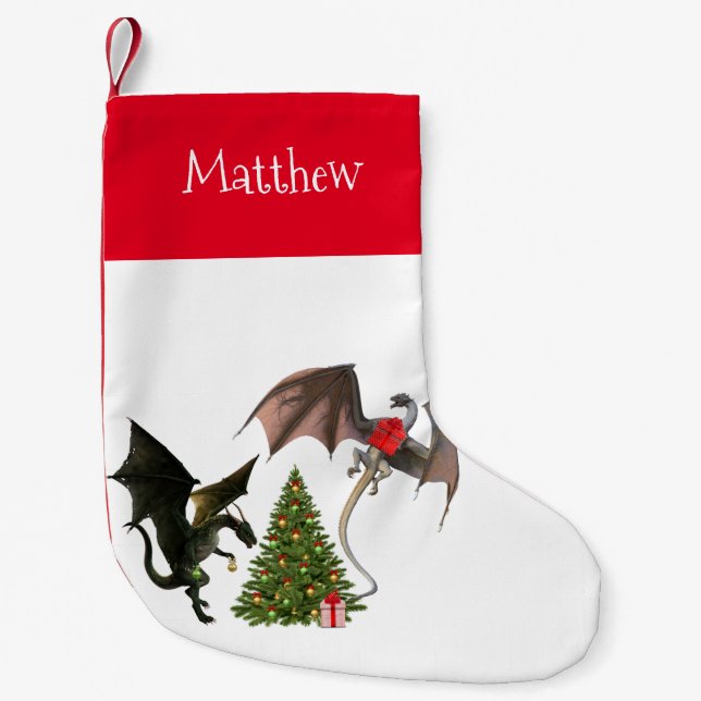 Christmas Holiday Dragon Personalised Small Christmas Stocking (Front)
