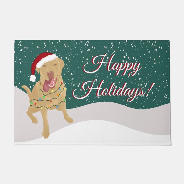 Christmas Holiday Dudley Labrador  Doormat (Front)