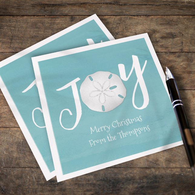 Christmas Holiday Elegant Beach Turquoise Coastal Napkin (Holiday Christmas Joy Sand dollar cocktail napkins)