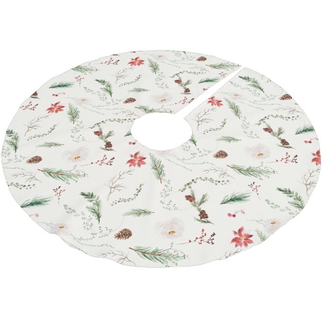 Christmas Holiday Elegant Boho Botanical Nature Brushed Polyester Tree Skirt (Angled)