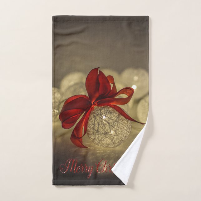 Christmas Holiday- Elegant Christmas Balls Red Bow Bath Towel Set (Hand Towel)
