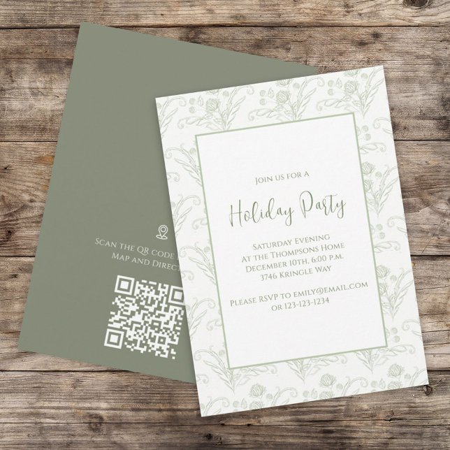 Christmas Holiday Elegant Greenery QR Code Map Invitation (Creator Uploaded)