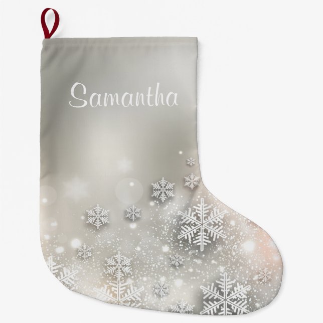 Christmas Holiday Elegant Snowflake Large Christmas Stocking (Front)