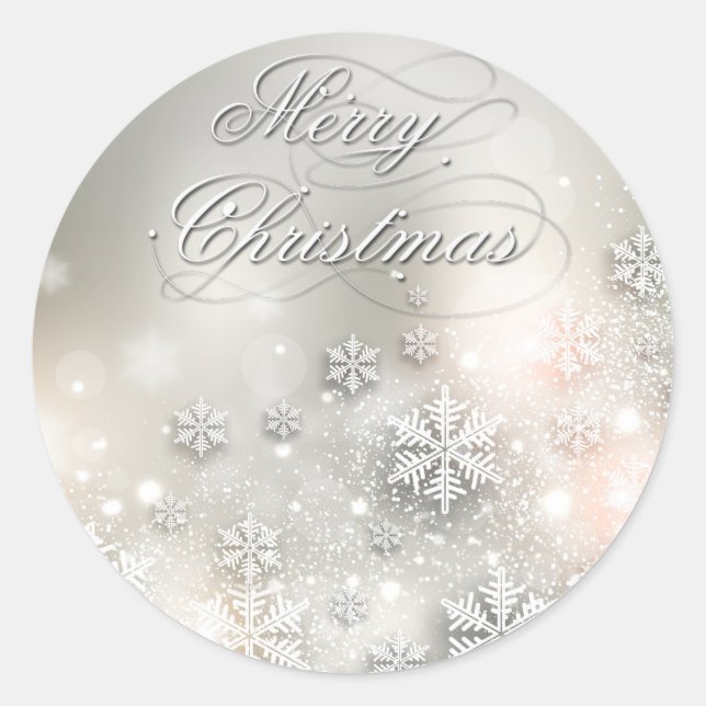 Christmas Holiday Elegant Snowflakes Classic Round Sticker (Front)