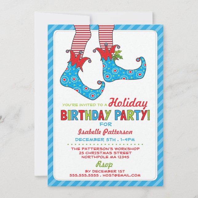 Christmas Holiday Elf Birthday Party Invitation (Front)
