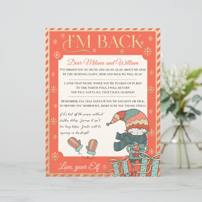Christmas Holiday Elf Return Letter Invitation (Standing Front)