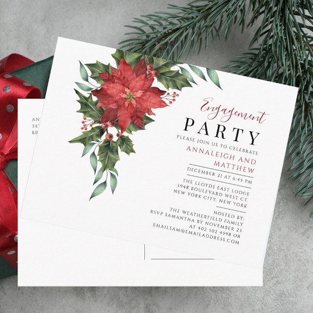 Christmas Holiday Engagement Party Floral Invitation Postcard (Christmas Holiday Engagement Party Floral Invitation Postcard)