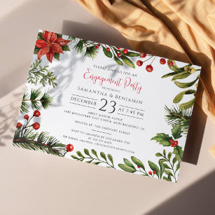 Christmas Holiday Engagement Party Greenery Invitation
