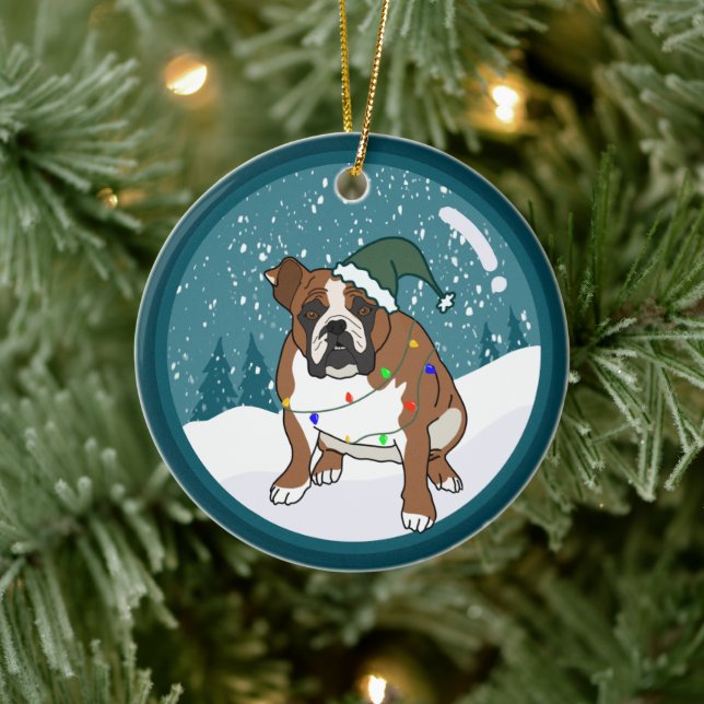 Christmas Holiday English Bulldog  Ceramic Tree Decoration (Tree)