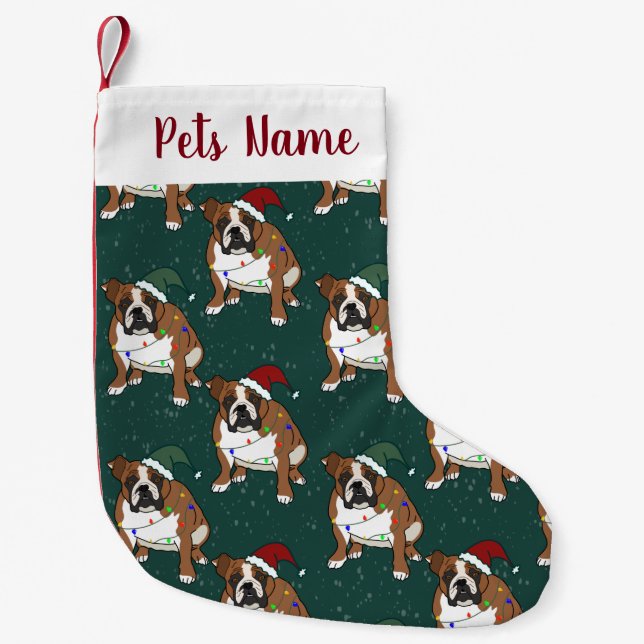 Christmas Holiday English Bulldog Small Christmas Stocking (Front)