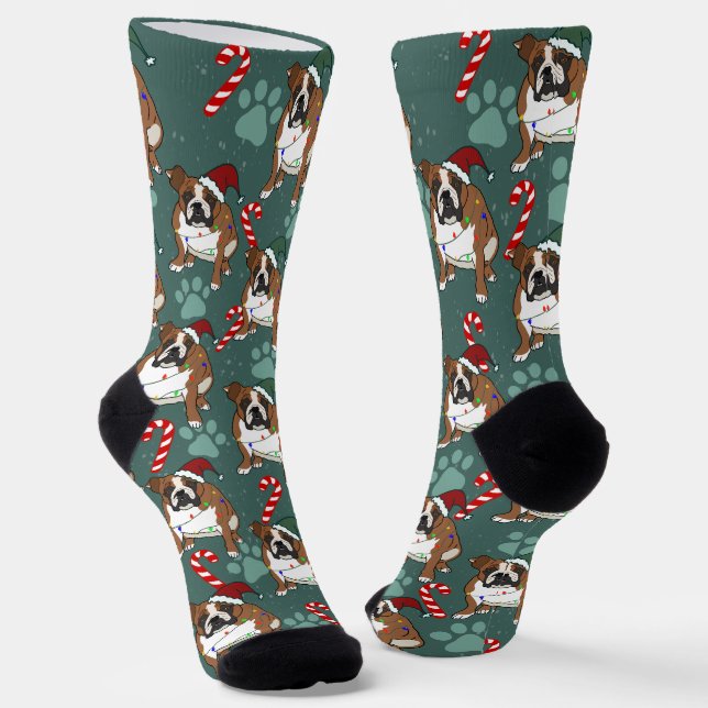 Christmas Holiday English Bulldog Socks (Angled)
