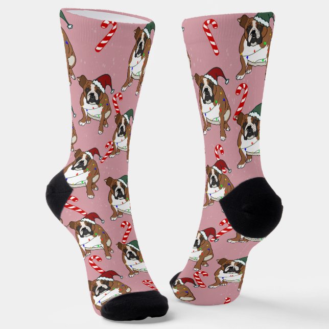 Christmas Holiday English Bulldog Socks (Angled)