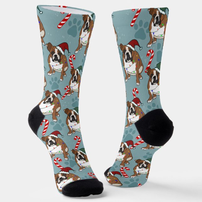 Christmas Holiday English Bulldog Socks (Angled)