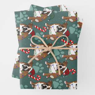 Christmas Holiday English Bulldog Wrapping Paper Sheet