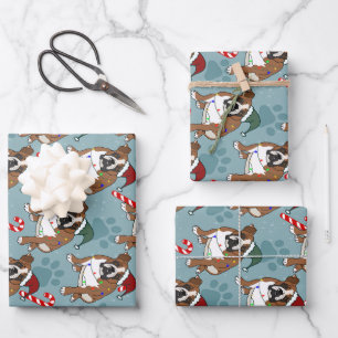 Christmas Holiday English Bulldog Wrapping Paper Sheet