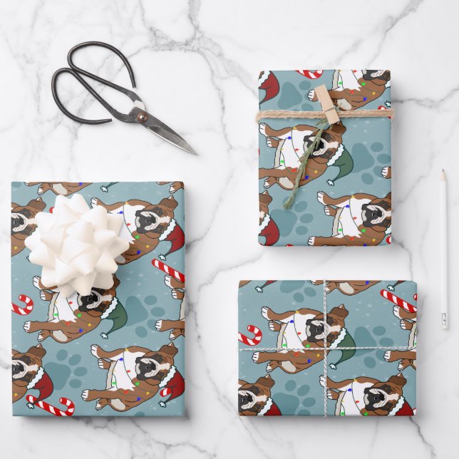 Christmas Holiday English Bulldog Wrapping Paper Sheet (Front)