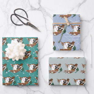 Christmas Holiday English Bulldog Wrapping Paper Sheet