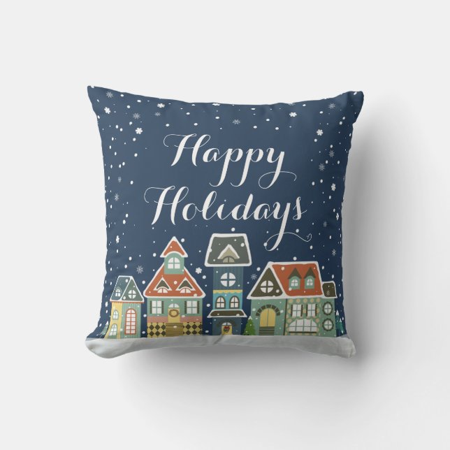 Christmas Holiday Evening Winter Village Bendel Cushion (Front)