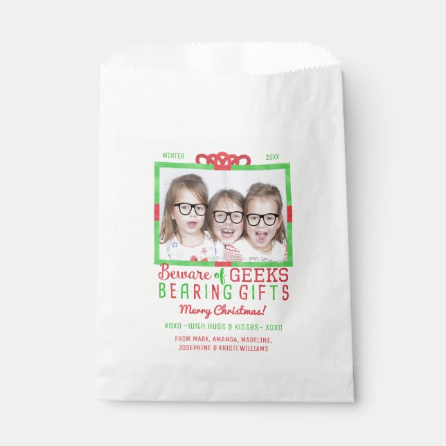 Christmas Holiday Family Photo | Funny Geeks Favour Bags (Front)