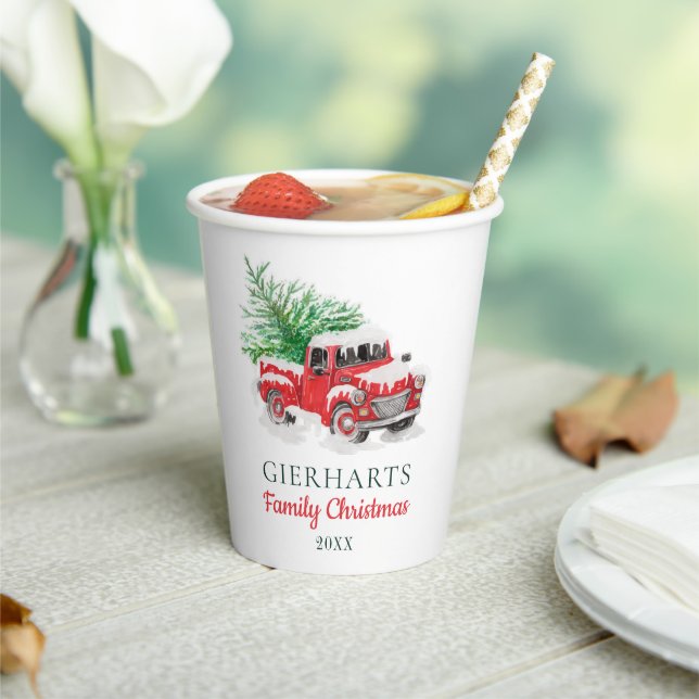 Christmas Holiday Family Reunion Red Truck Paper Cups (Insitu)