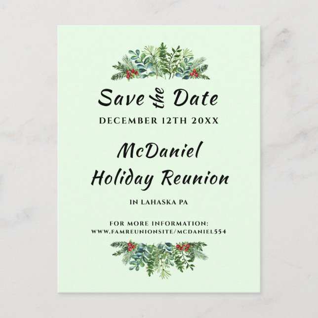 Christmas Holiday Family Reunion Save the Date Announcement Postcard (Front)