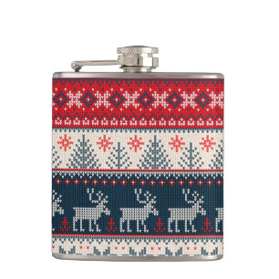 Christmas Holiday Faux Knit Pattern Nordic Theme Hip Flask