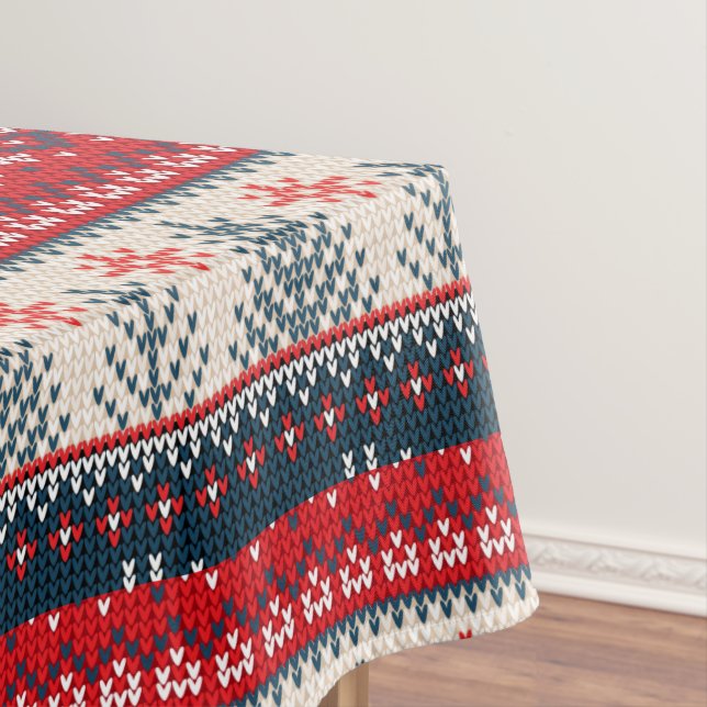 Christmas Holiday Faux Knit Pattern Nordic Theme Tablecloth (In Situ)