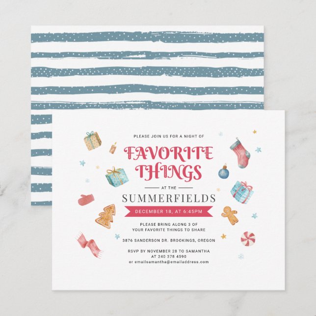 Christmas Holiday Favourite Things Party Invitation (Front/Back)