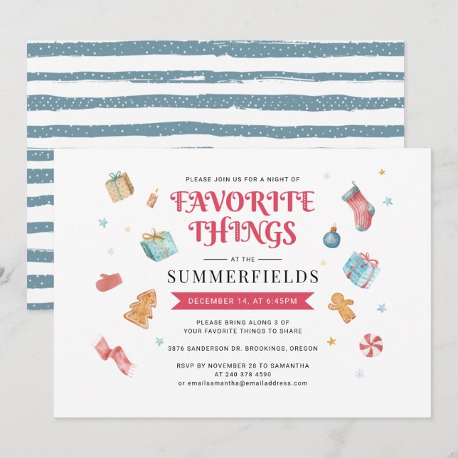 Christmas Holiday Favourite Things Party Invitation (Front/Back)