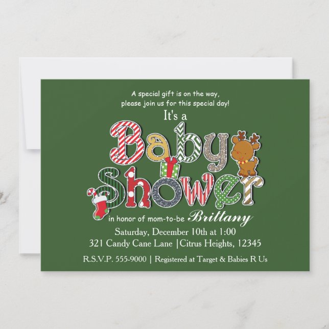 Christmas Holiday Festive BABY SHOWER Invitations (Front)