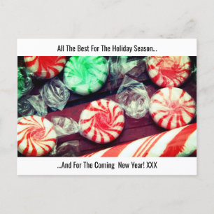 Christmas Holiday festive Candy Cane& hard candies Postcard