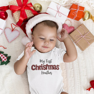 Christmas Holiday Festive My First Buffalo Check  Baby Bodysuit