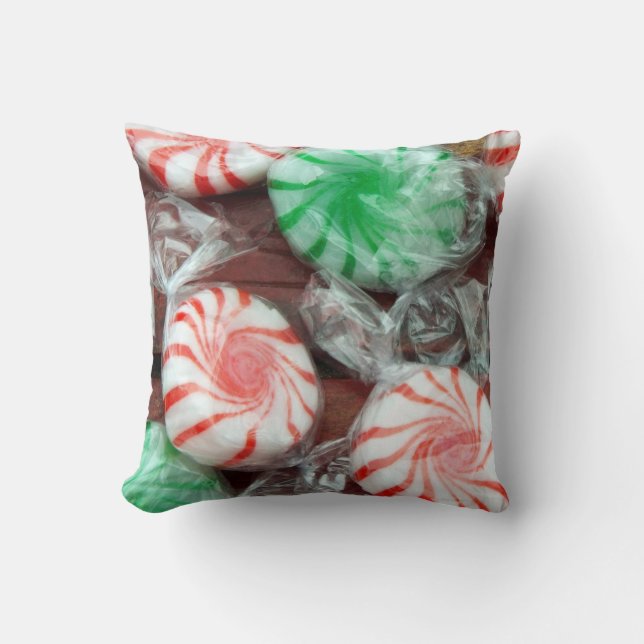 Christmas Holiday festive peppermint swirl candies Cushion (Front)