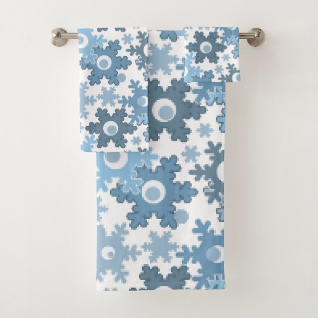 Christmas holiday festive winter snowflakes bright bath towel set (Insitu)