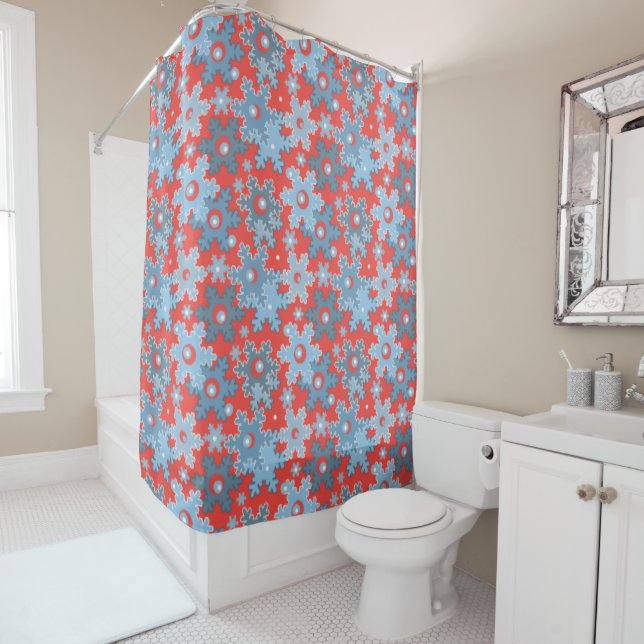 Christmas holiday festive winter snowflakes bright shower curtain (In Situ)