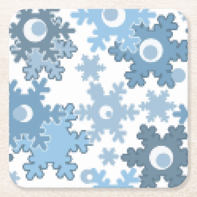 Christmas holiday festive winter snowflakes bright square paper coaster (Front)