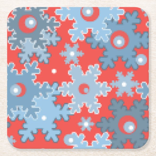 Christmas holiday festive winter snowflakes bright square paper coaster (Front)