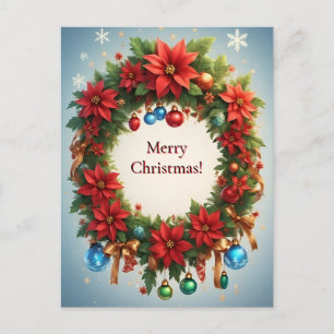 Christmas Holiday Festive Wreath 🎄✨ Poinsettia Postcard