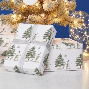 Christmas Holiday Fine Tree Snow man Wrapping Paper